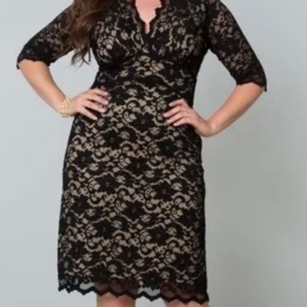 Kiyonna Black Lace Scalloped Boudoir Dress 1X